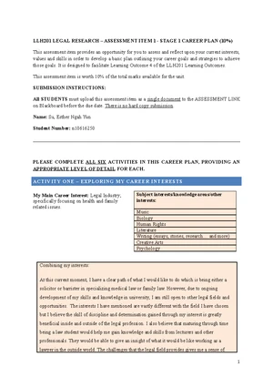 LLH201 2025 Career Plan Assessment Item 1 Instructions & Template - Studocu
