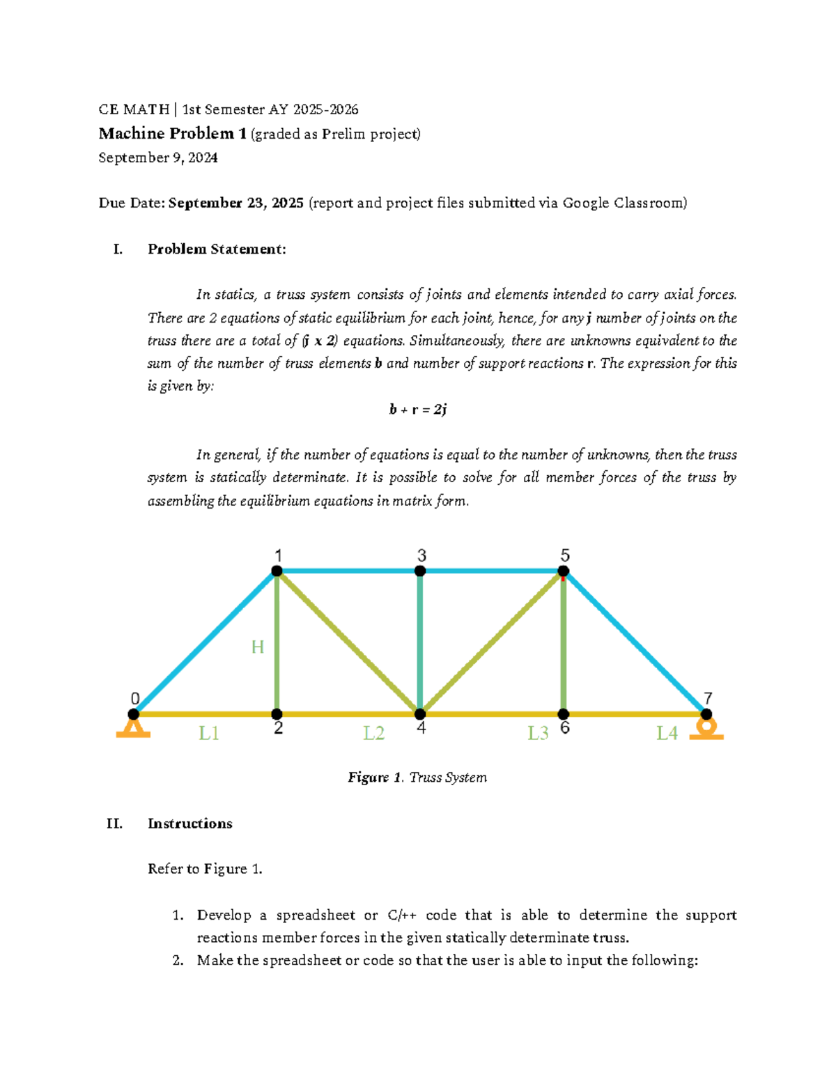 CE MATH MP1 1st Sem AY 2025-2026: Truss System Analysis - Studocu