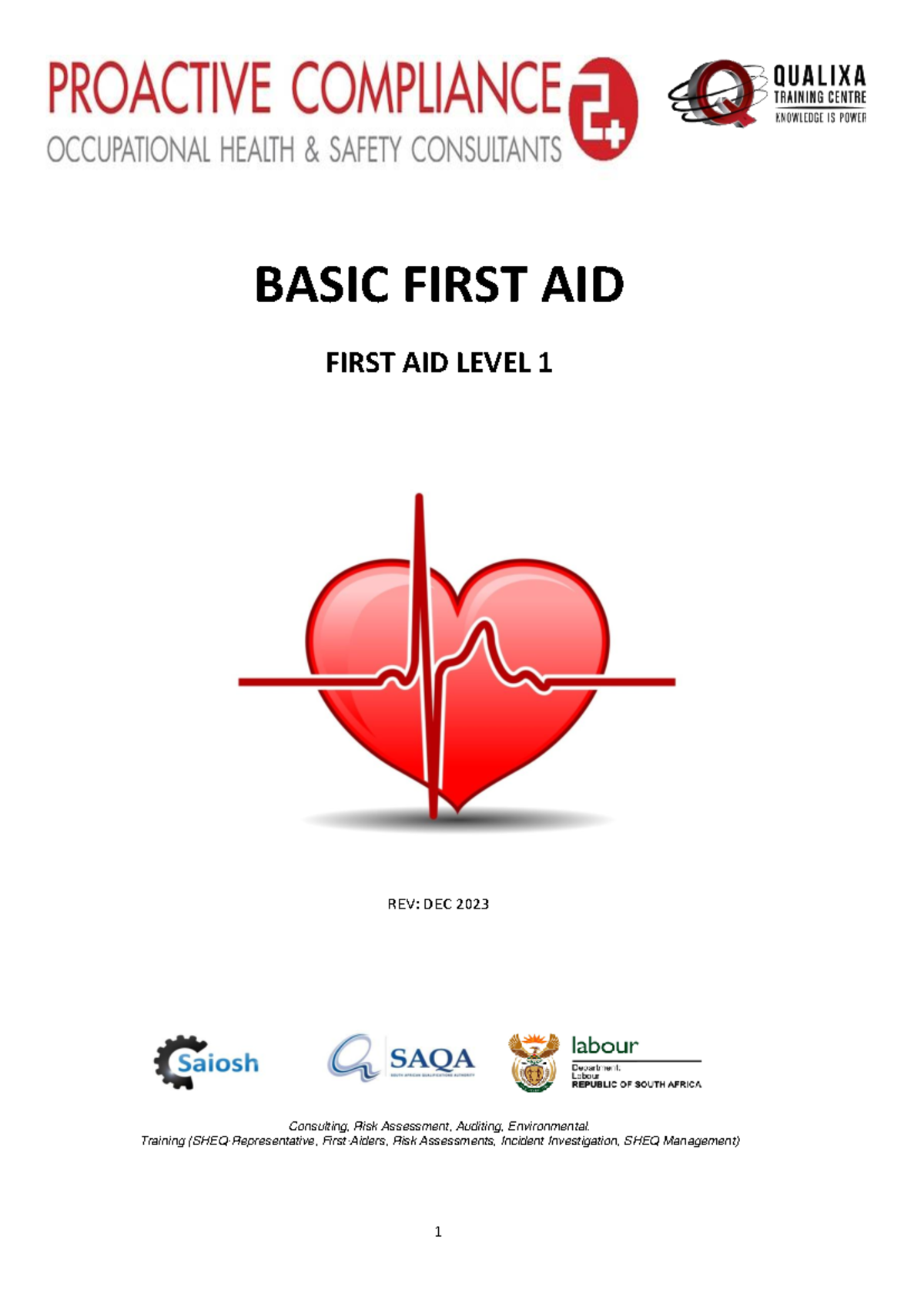 First Aid Level 1 - Comprehensive Manual for Basic Aid - 2024 - Studocu