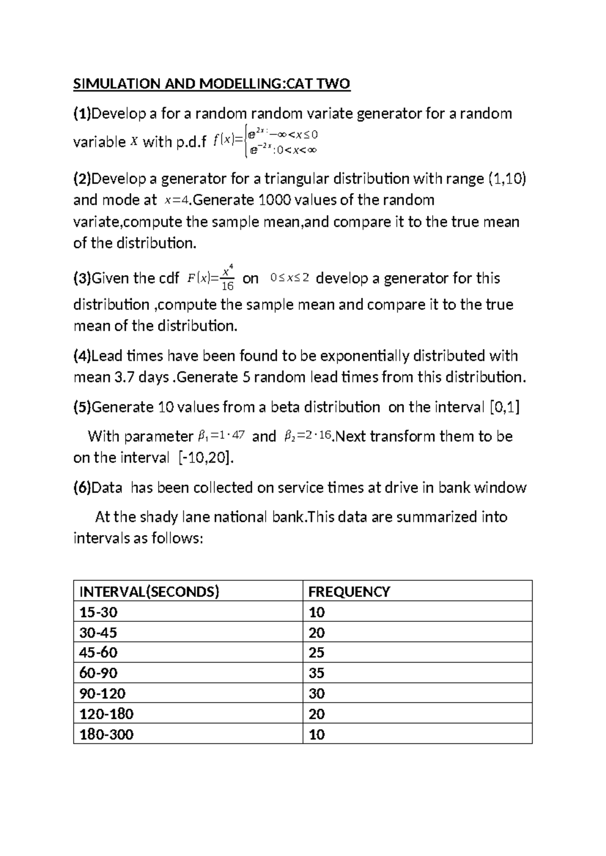Simulation and Modelling - CAT 2 Random Variate Generation Techniques ...