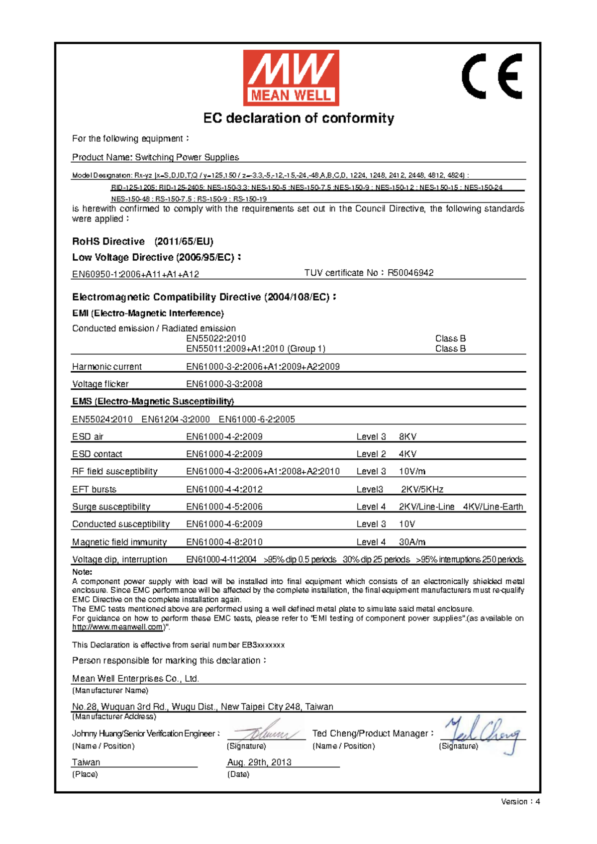 EC Declaration of Conformity for PSU RD125 Power Supplies - Studocu