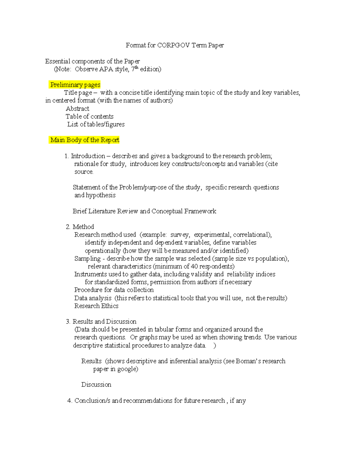 Format-for-reseach - Format for CORPGOV Term Paper Essential components ...