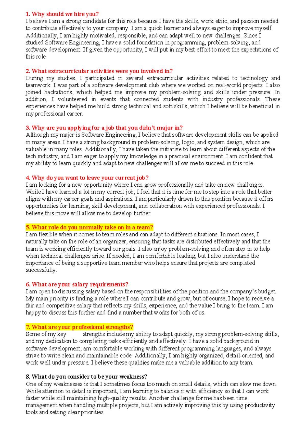Software Engineering Interview Prep: Key Questions & Answers - Studocu