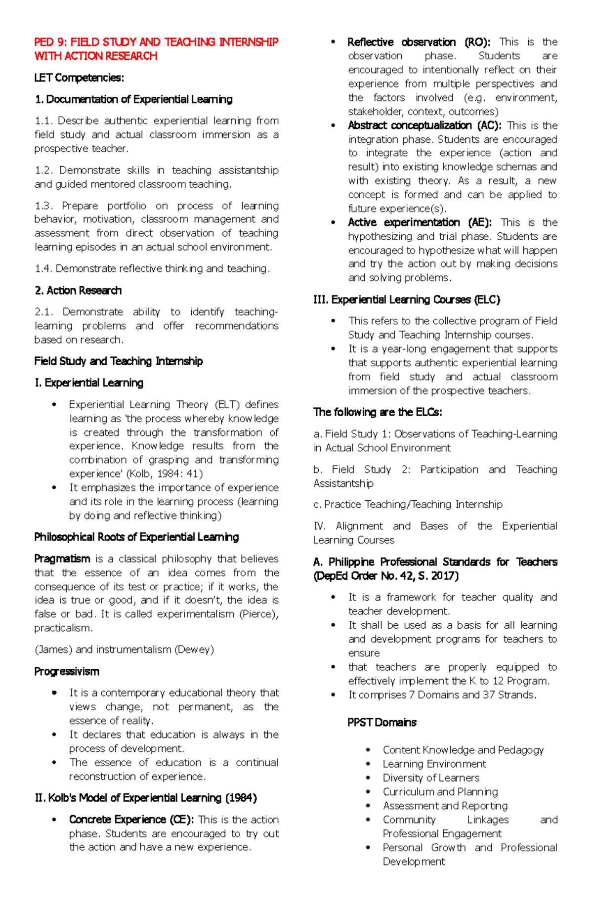 LET Reviewer PED - Comprehensive Guide for Field Study and Internship ...