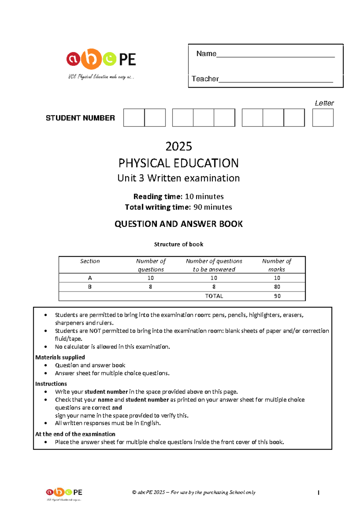2025 ABCPE Physical Education Unit 3 Exam Questions - Studocu