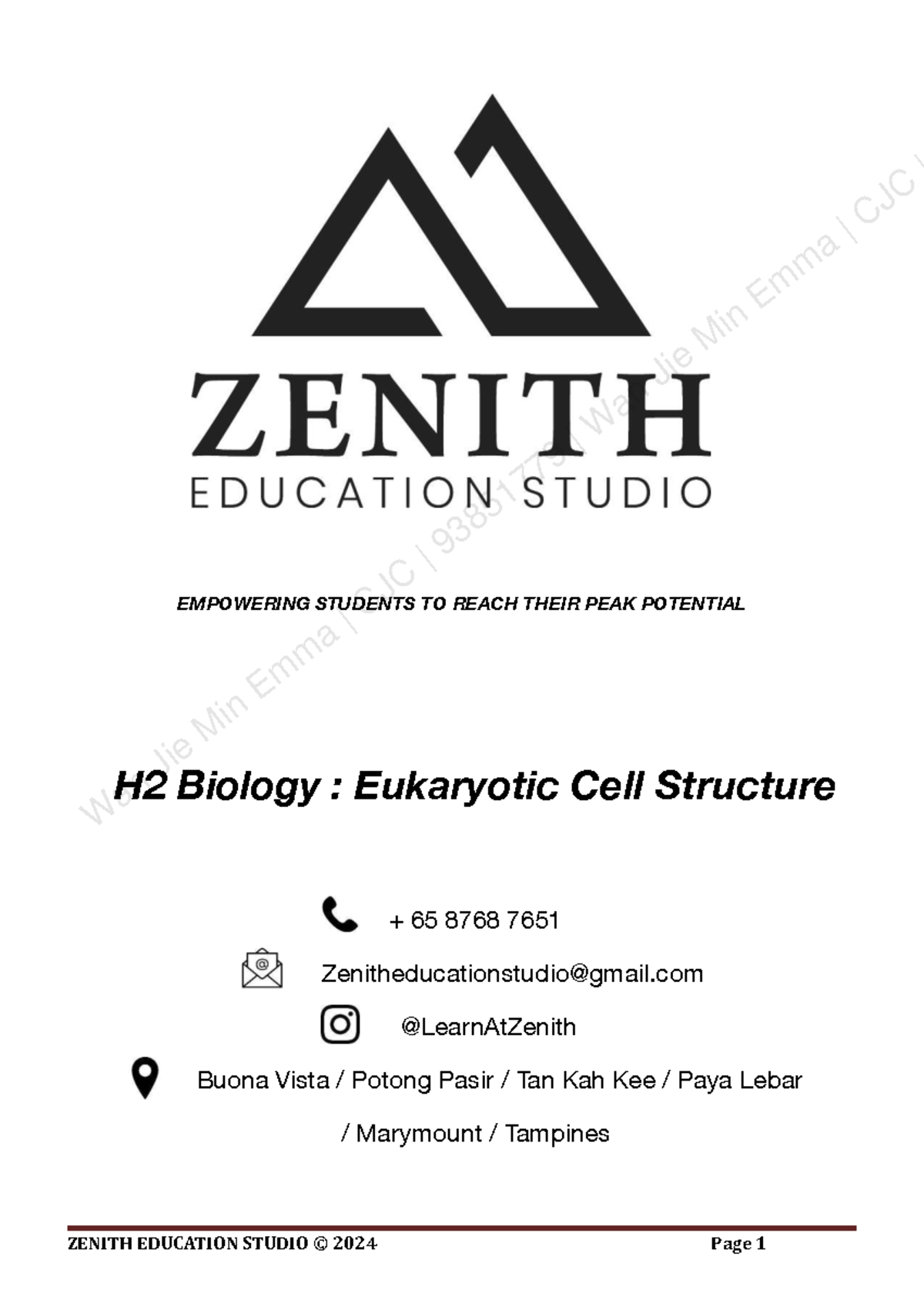 Eukaryotic Cell Structure: 2024 Notes for BIO 9744 H2 - Studocu