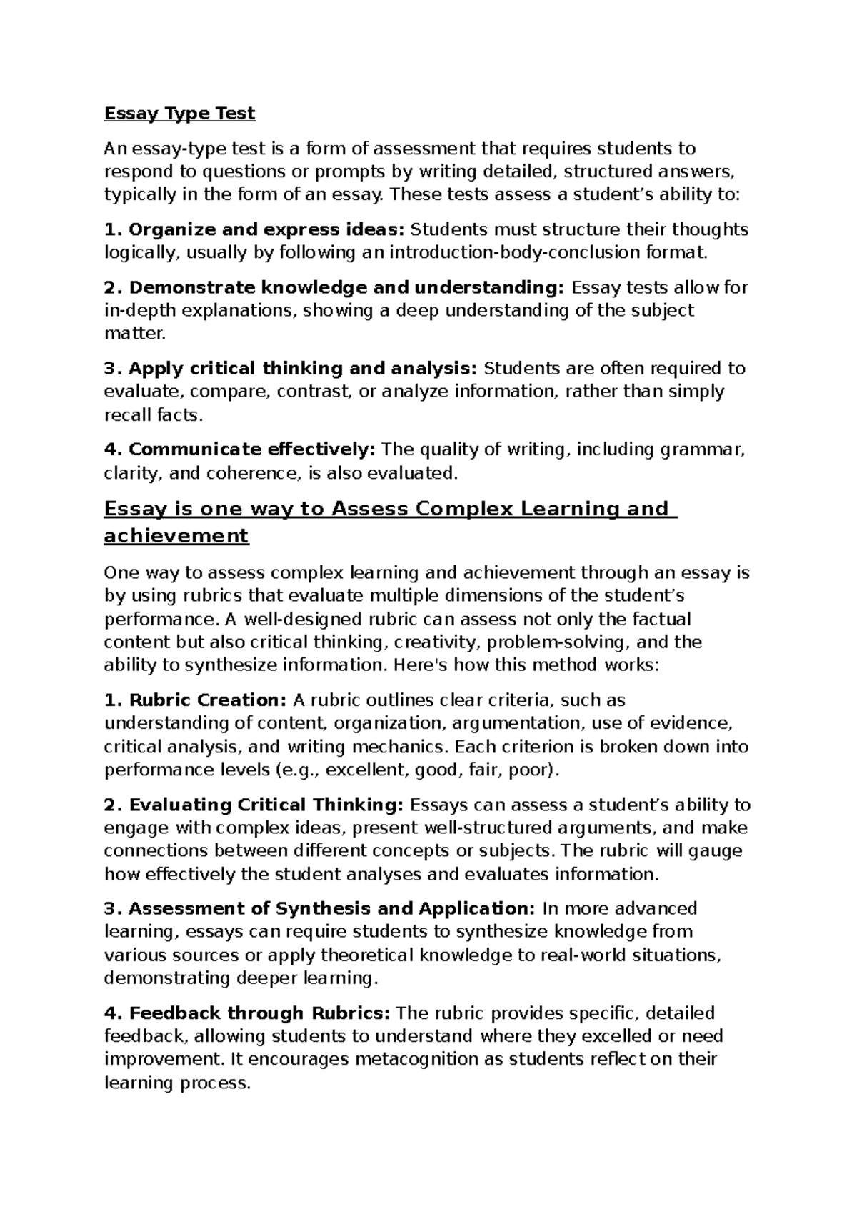 Essay is one way to assess comlex learning and achievment - Essay Type ...