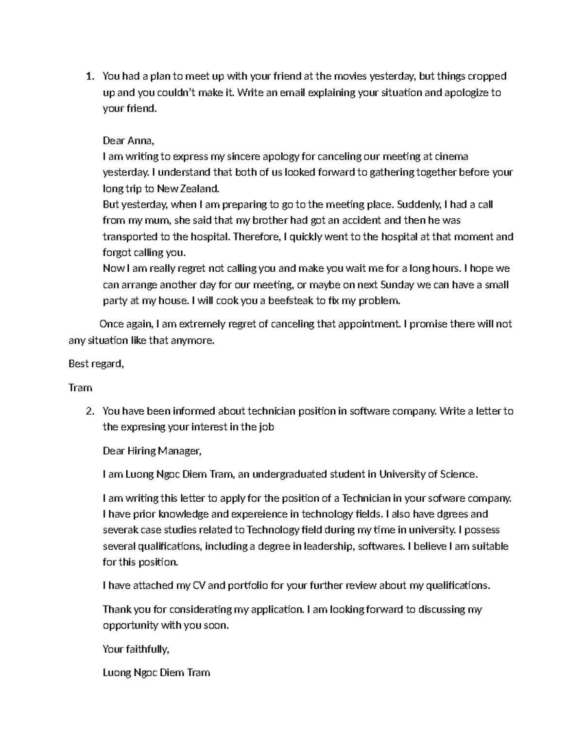 Writing Task 1 - Email & Job Application Letter - Studocu