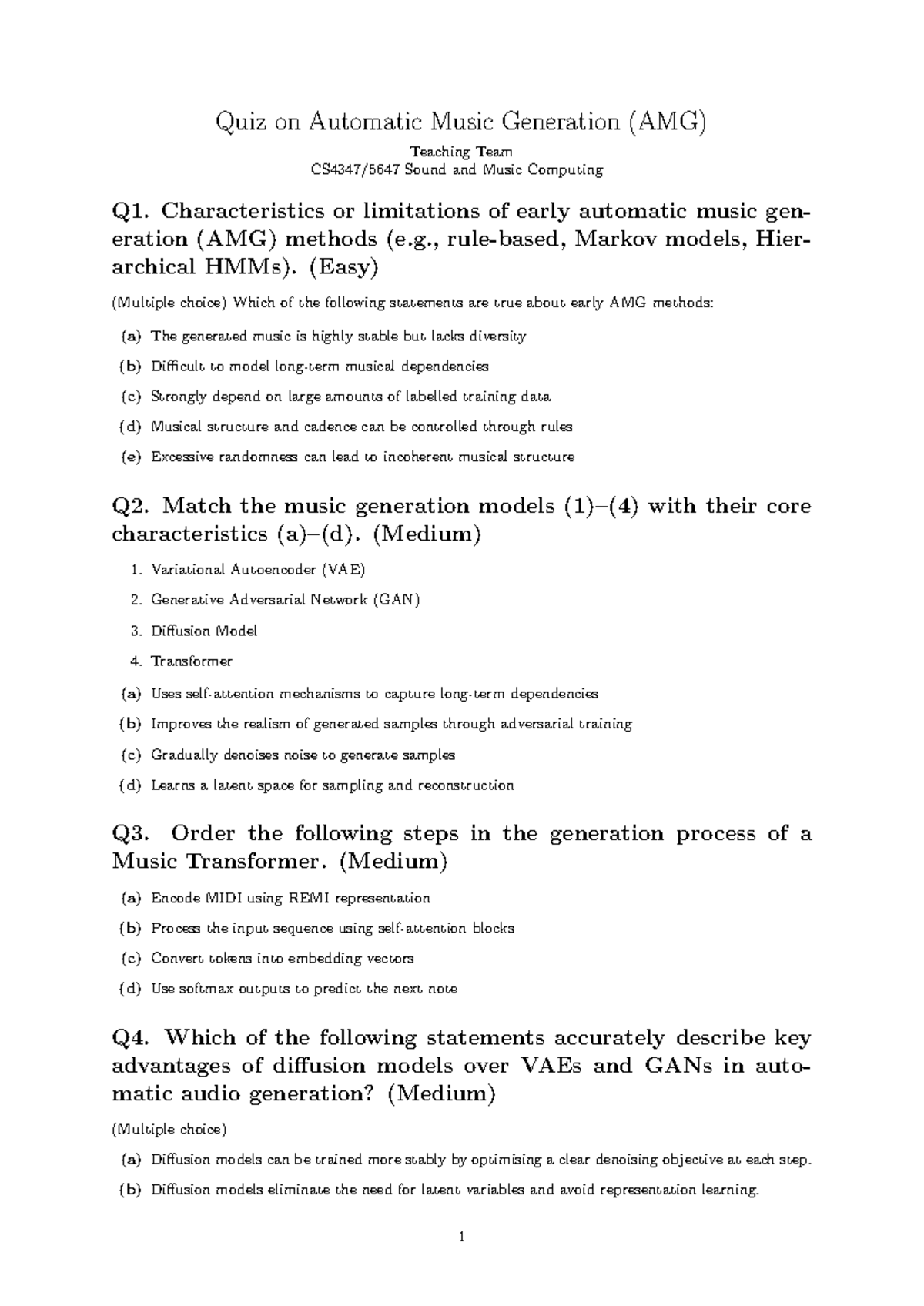 Quiz 3 on Automatic Music Generation (AMG) - Sound & Music Computing ...