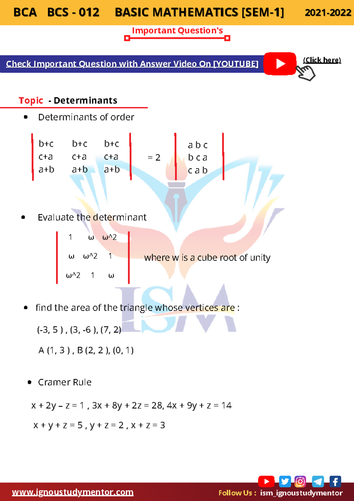 Bcs 012 Maths Important Questions for Exam Preparation - Studocu