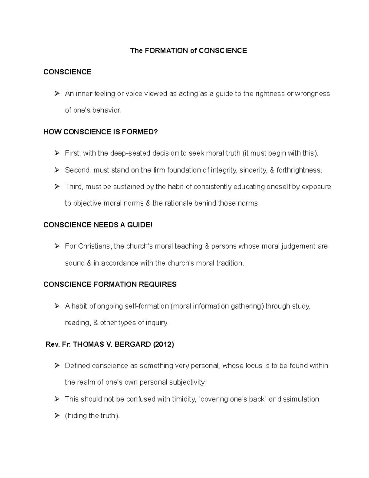 BSED 1-C Lecture Notes on The Formation of Conscience - Studocu