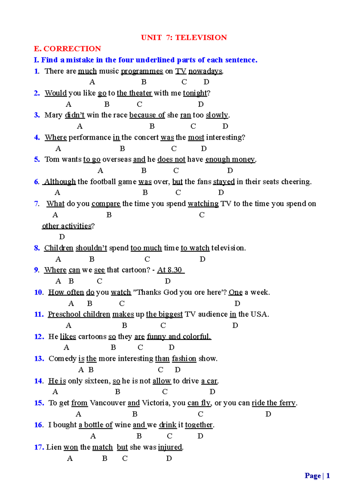 Correction Exercises (UNIT 7-12) - Studocu
