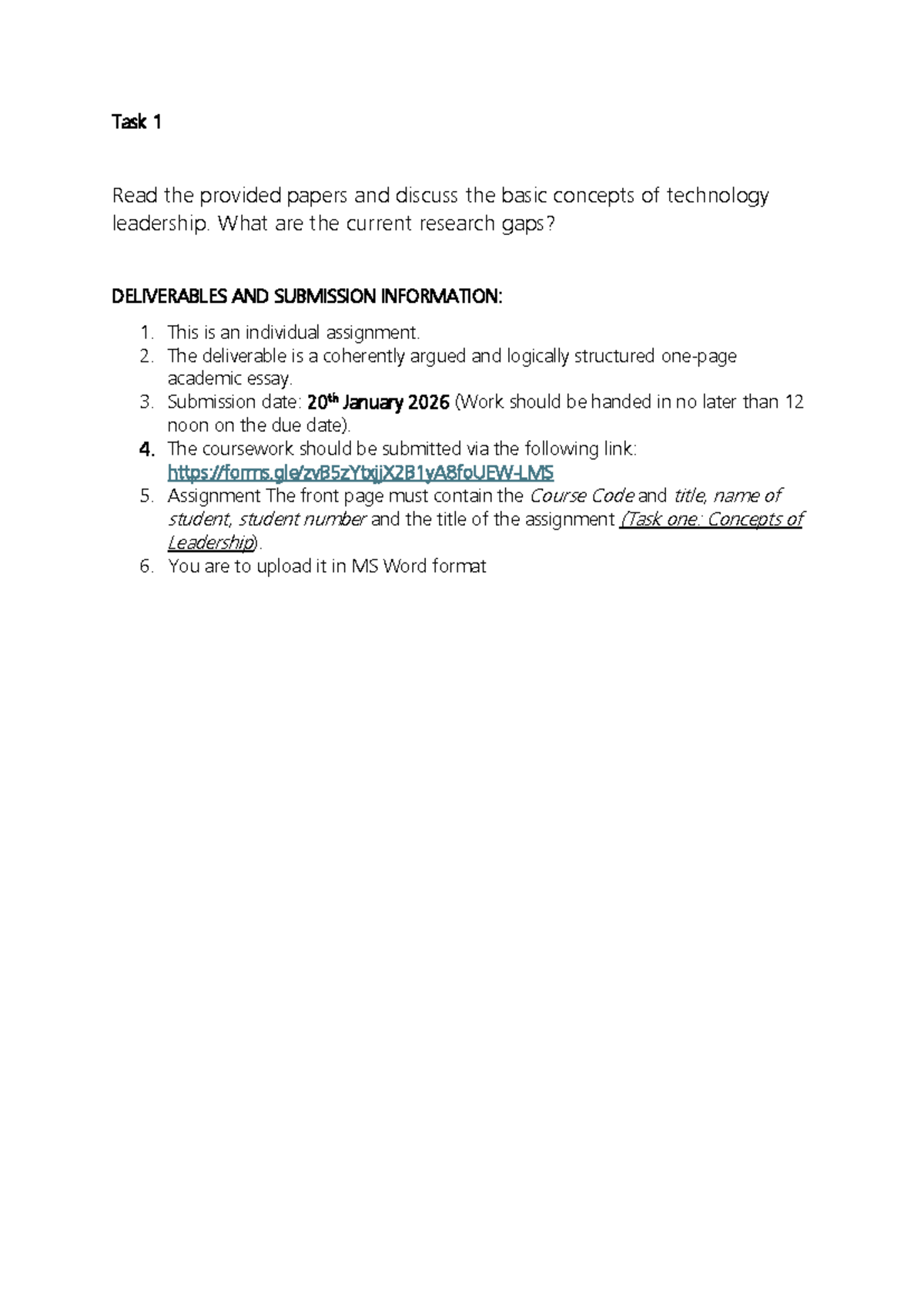 Task 1: Exploring Technology Leadership Concepts and Research Gaps ...
