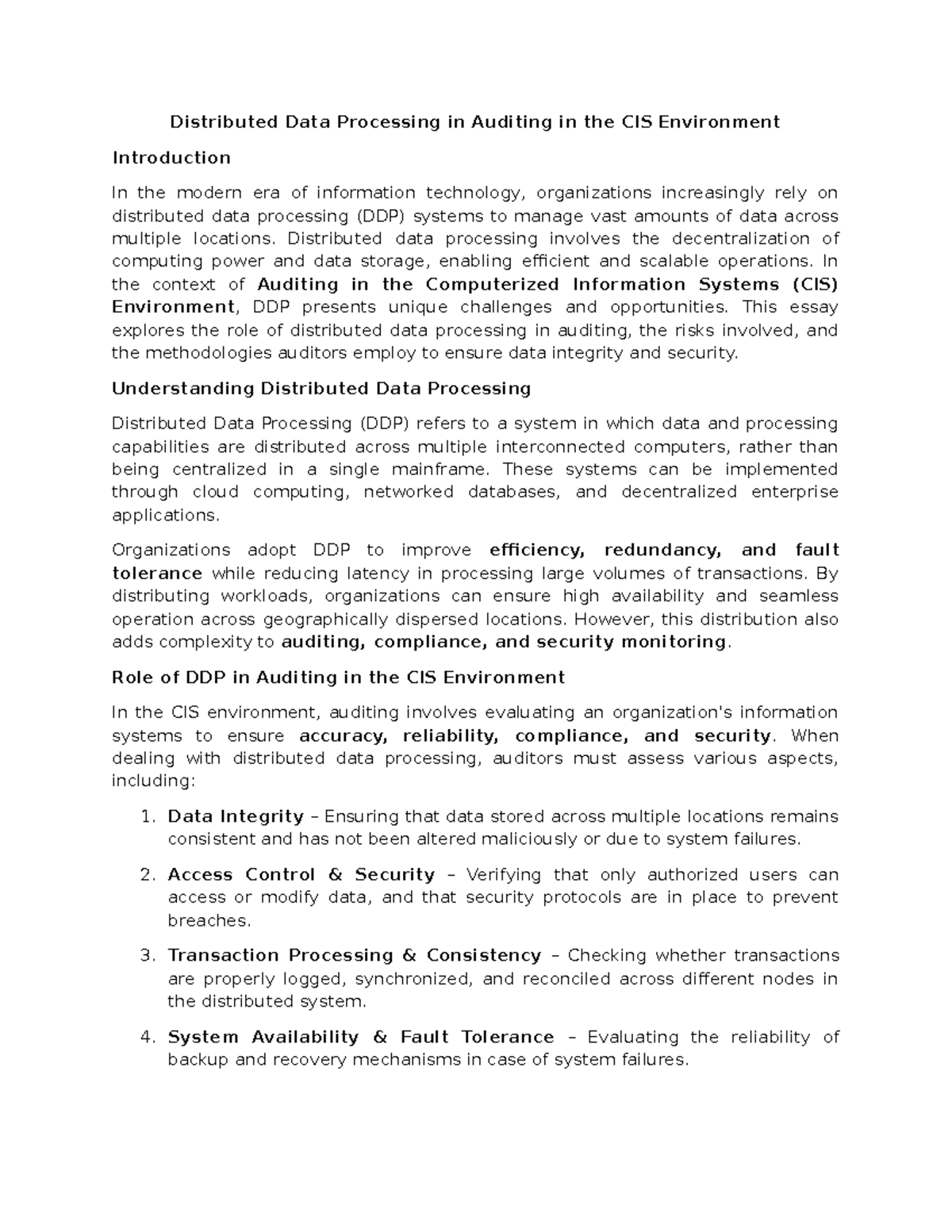CIS 404: Auditing Distributed Data Processing Systems and Challenges ...