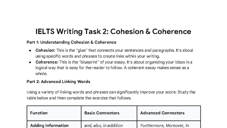 IELTS Writing Advanced: Cohesion & Coherence Techniques - Studocu