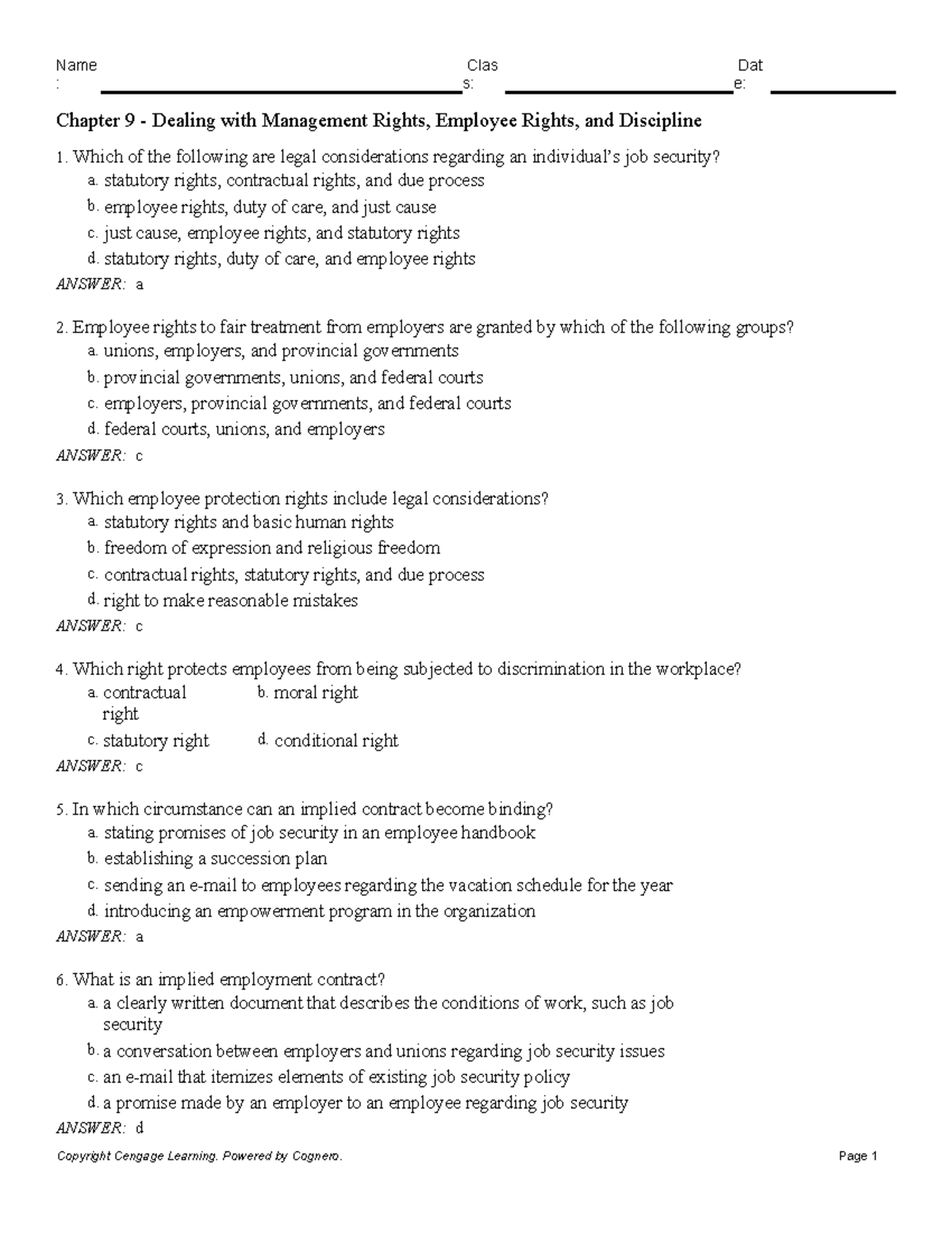 Chapter 9 Dealing with Management Rights Employee Rights and Discipline ...