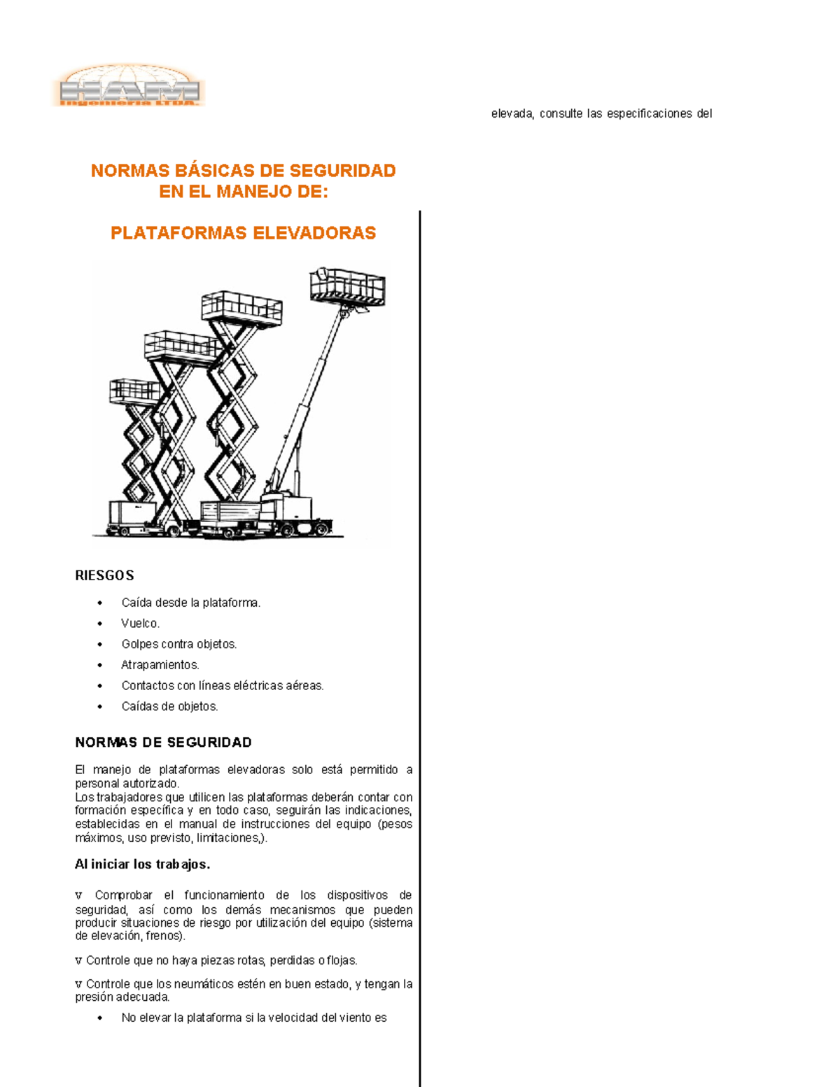 Normas de Seguridad en el Manejo de Plataformas Elevadoras - Studocu