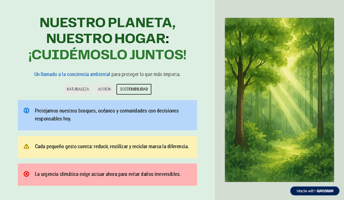 NATURALEZA ACCIÓN SOSTENIBILIDAD: Cuidemos Nuestro Planeta Juntos - Studocu