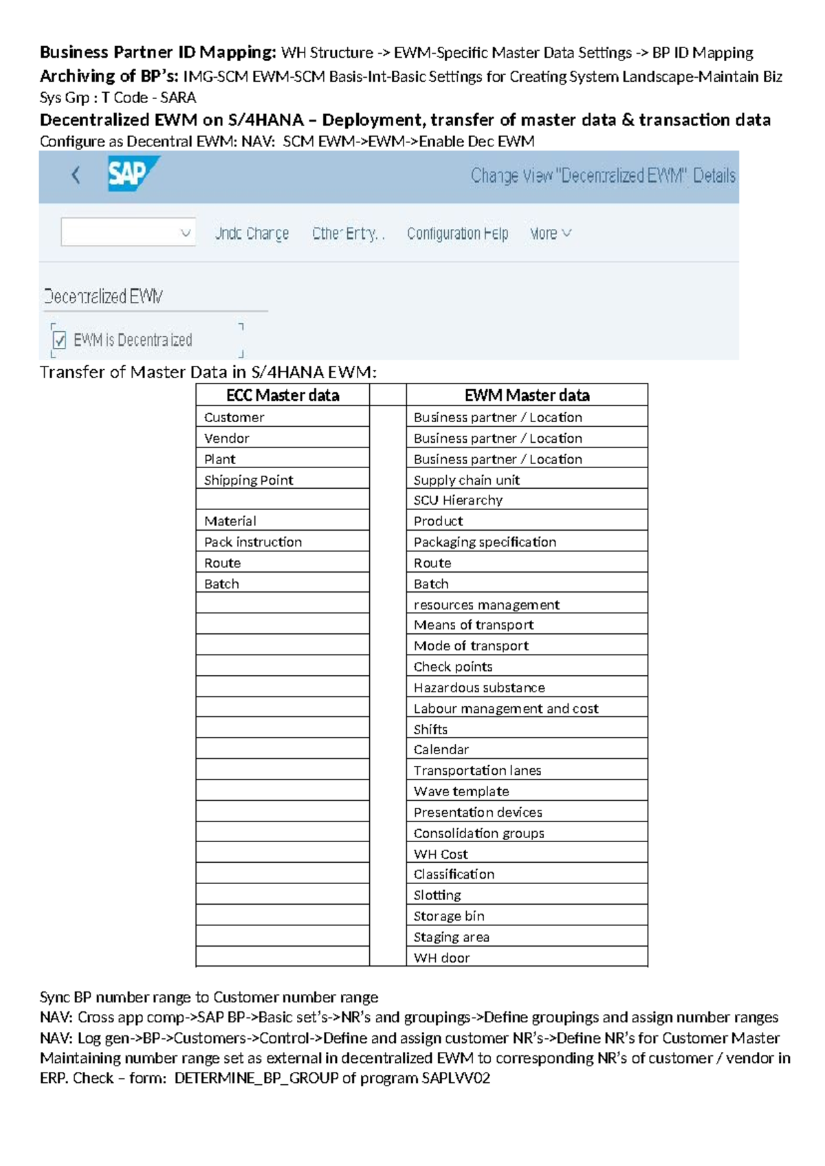 Business Partner ID Mapping: EWM Master Data Configuration Guide - Studocu