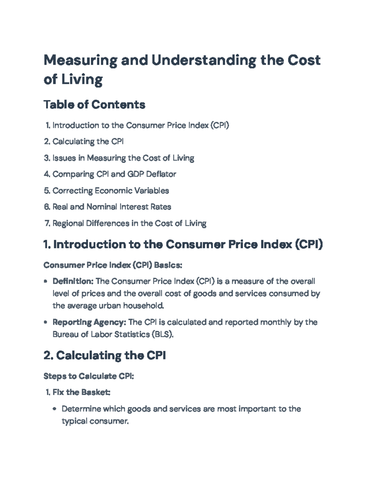Understanding and Measuring the Cost of Living: CPI Basics and ...