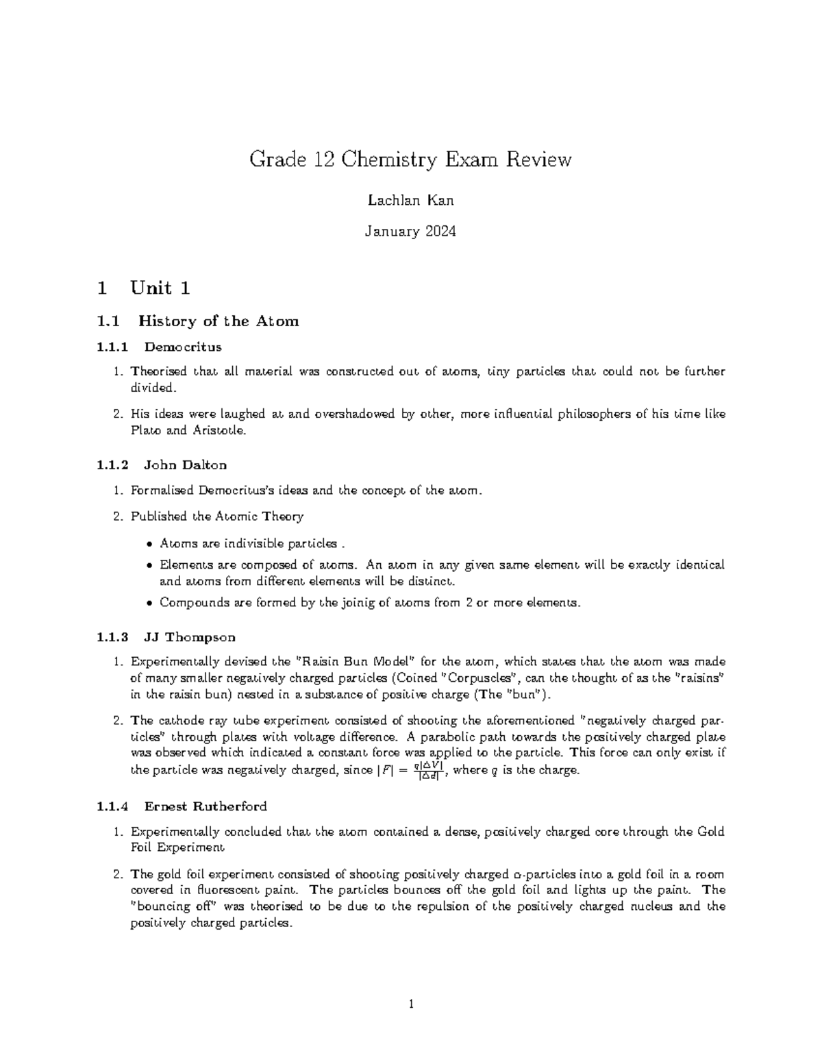 CHEM SCH4U1 - Grade 12 Chemistry Exam Review Notes (Jan 2024) - Studocu