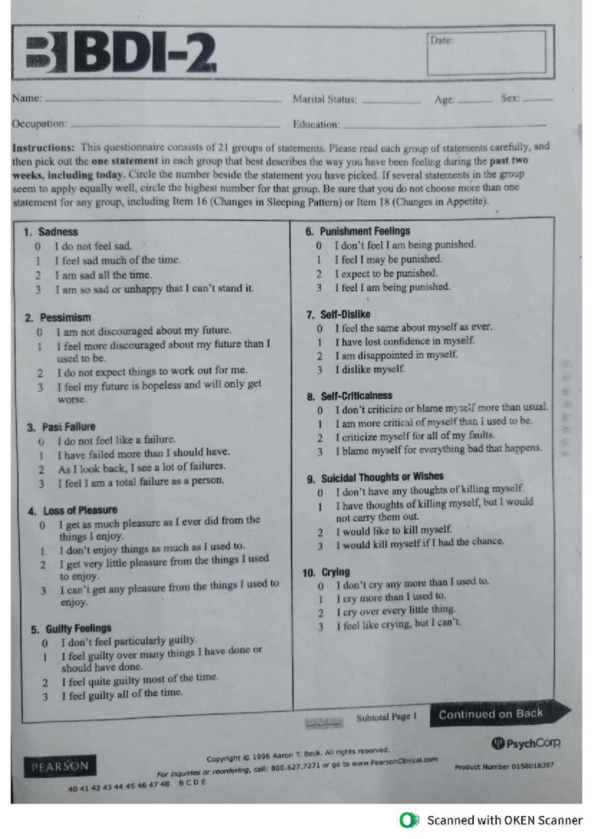 BDI 2 Questionnaire - Understanding Depression Symptoms and Feelings ...