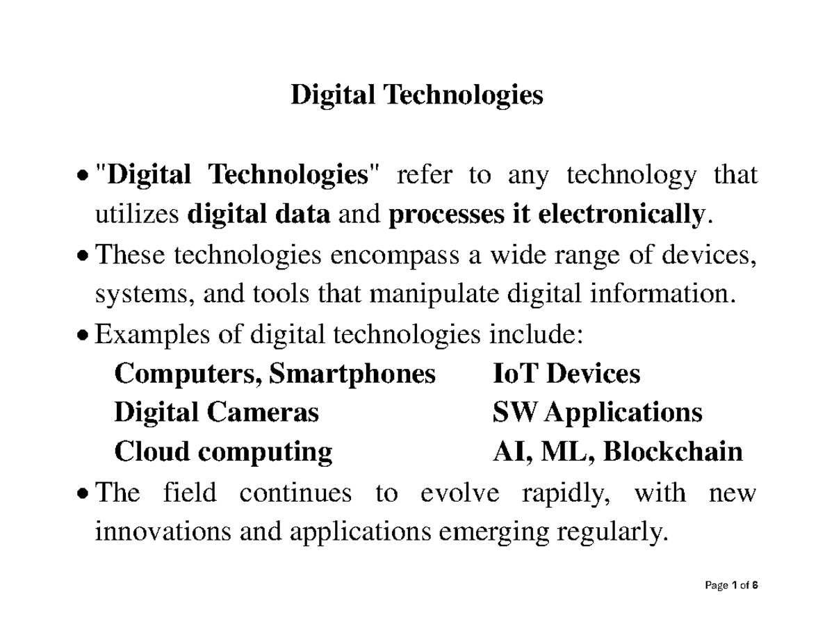 DX02 Digital Technologies Overview and Applications - Saleh PPT - Studocu