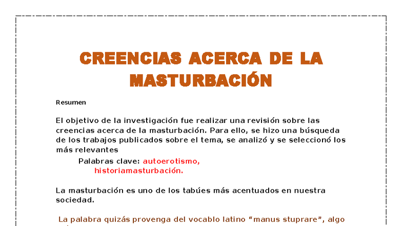 CRENCIAS Y MITOS SOBRE LA MASTURBACIN: UNA REVISIN - Studocu