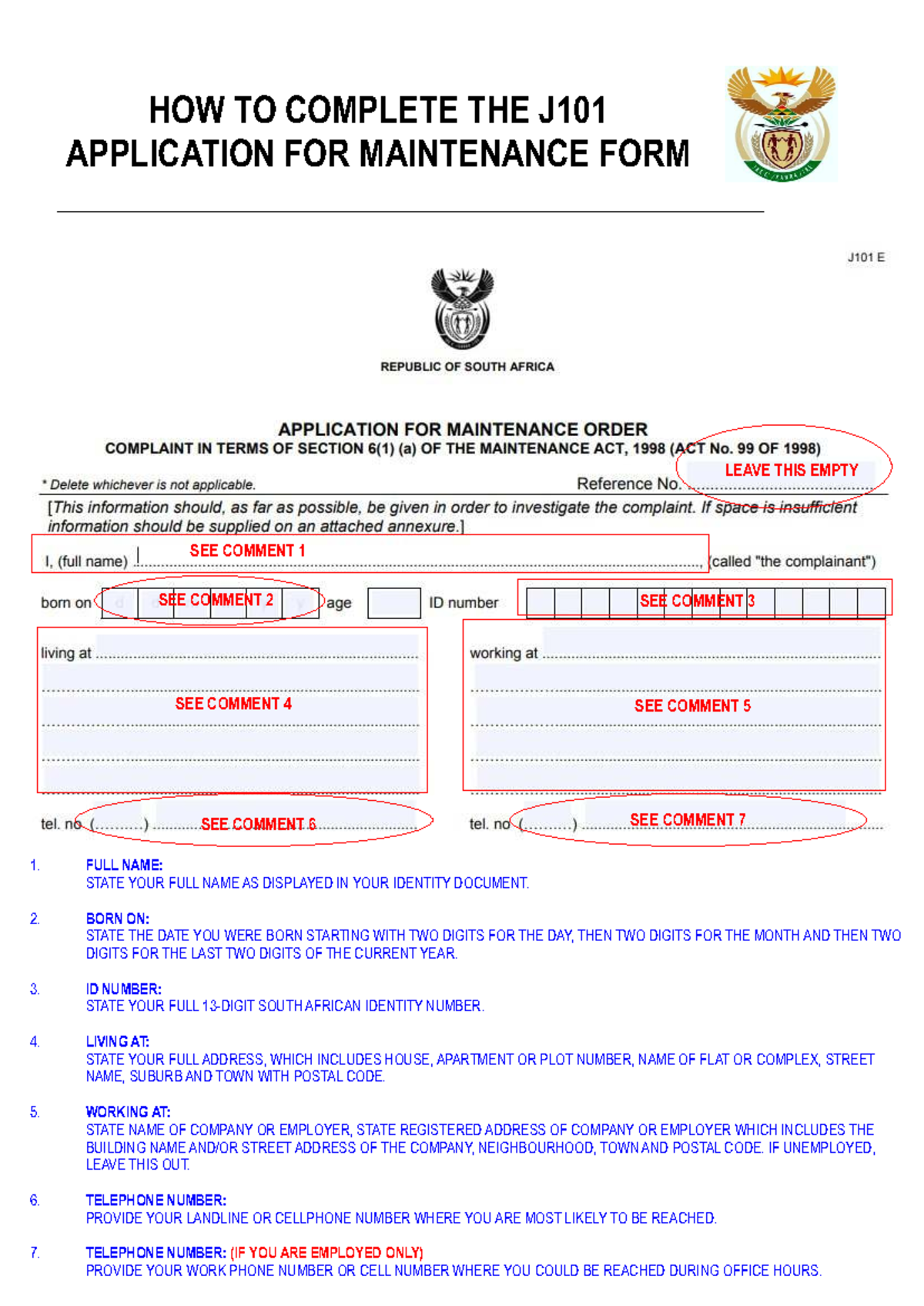 How to Complete the J101 Maintenance Application Form - Studocu