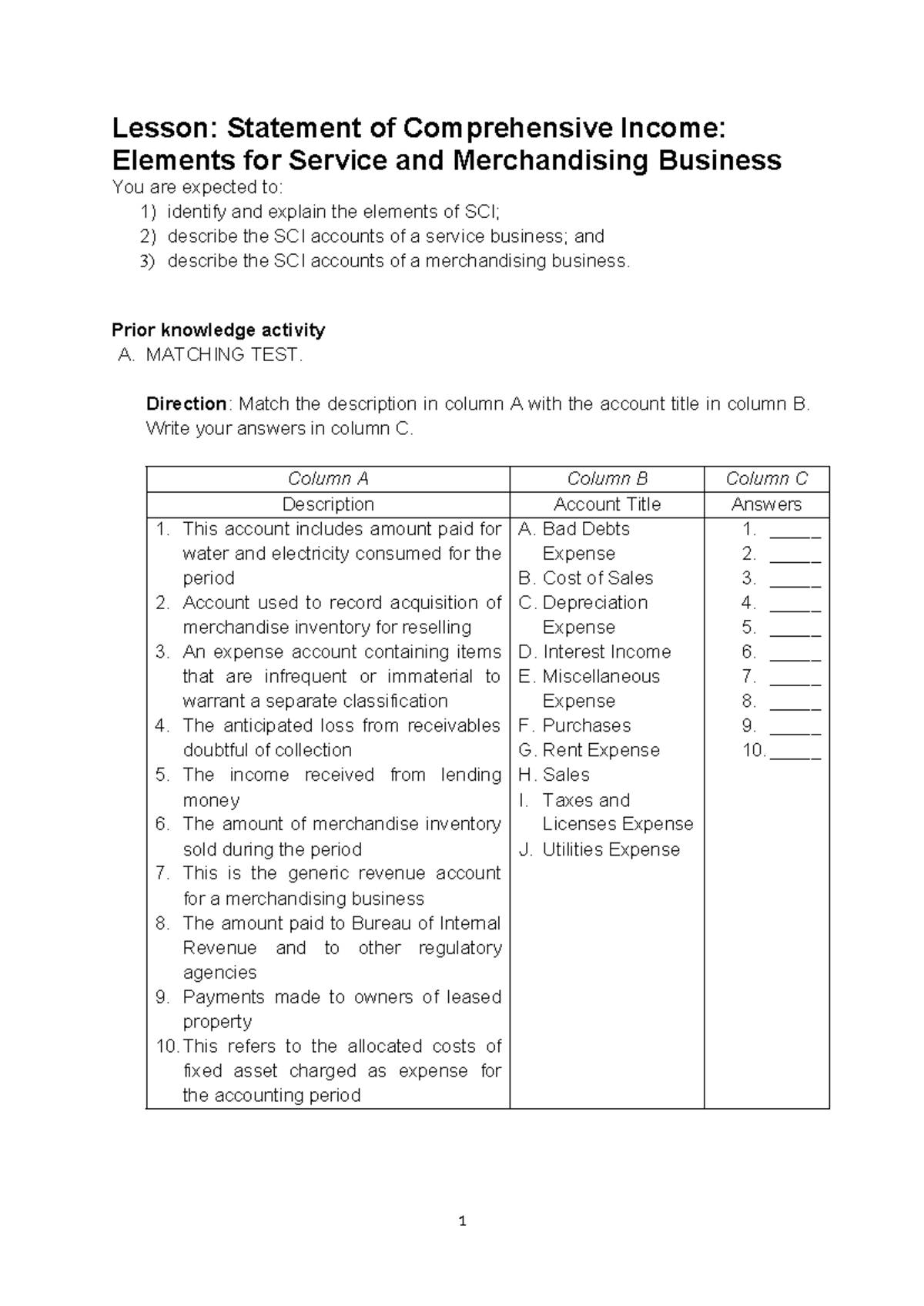 SCI - module - Lesson: Statement of Comprehensive Income: Elements for ...