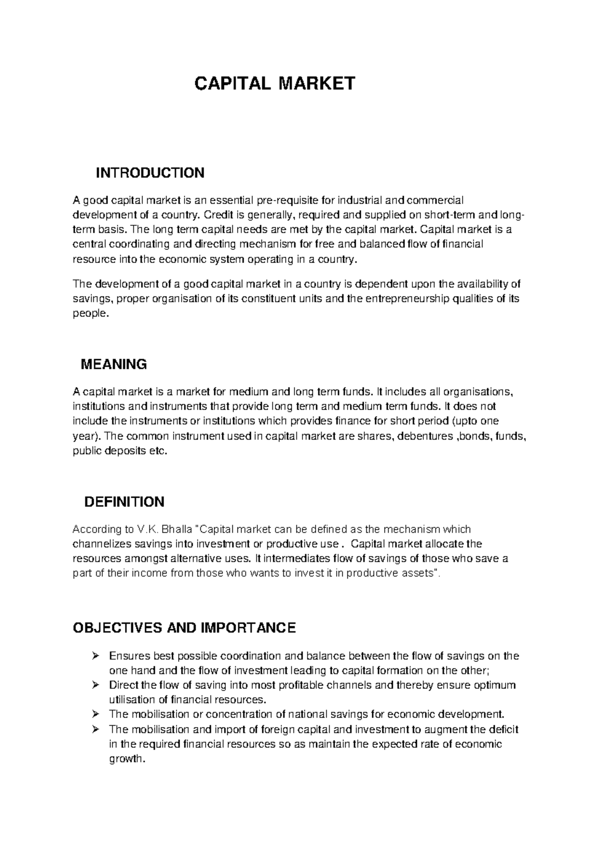 Capital Market - Lecture Notes on Overview, Functions & Types - Studocu