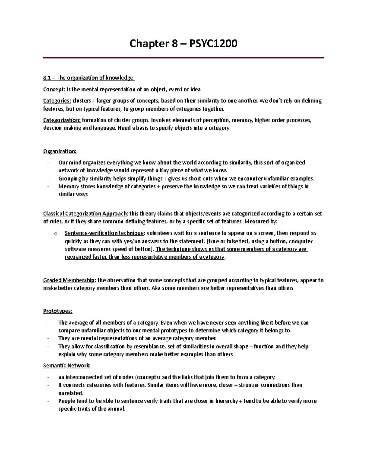 Chapter 8 – PSYC1200 - Lecture notes 8 - Chapter 8 – PSYC 8 – The ...