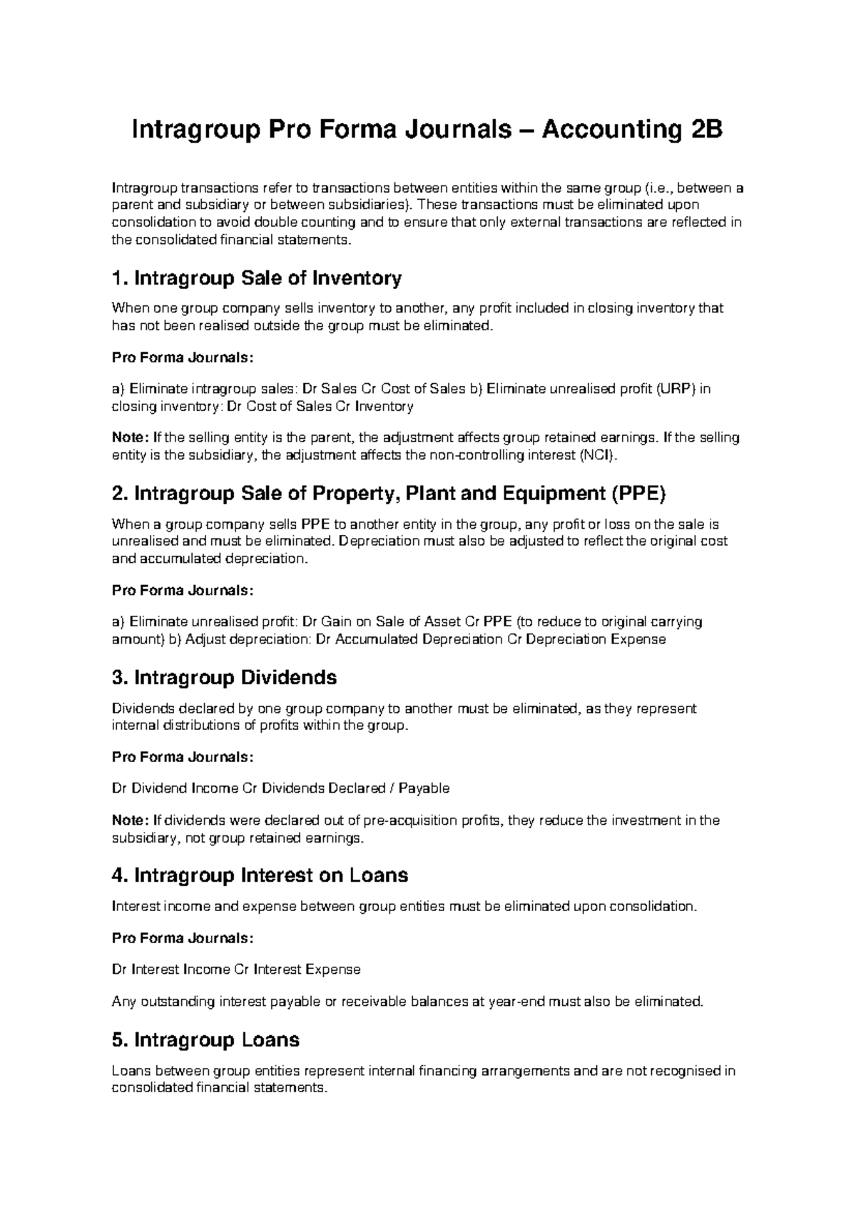 Intragroup Pro Forma Journals: Accounting 2B Overview and Adjustments ...