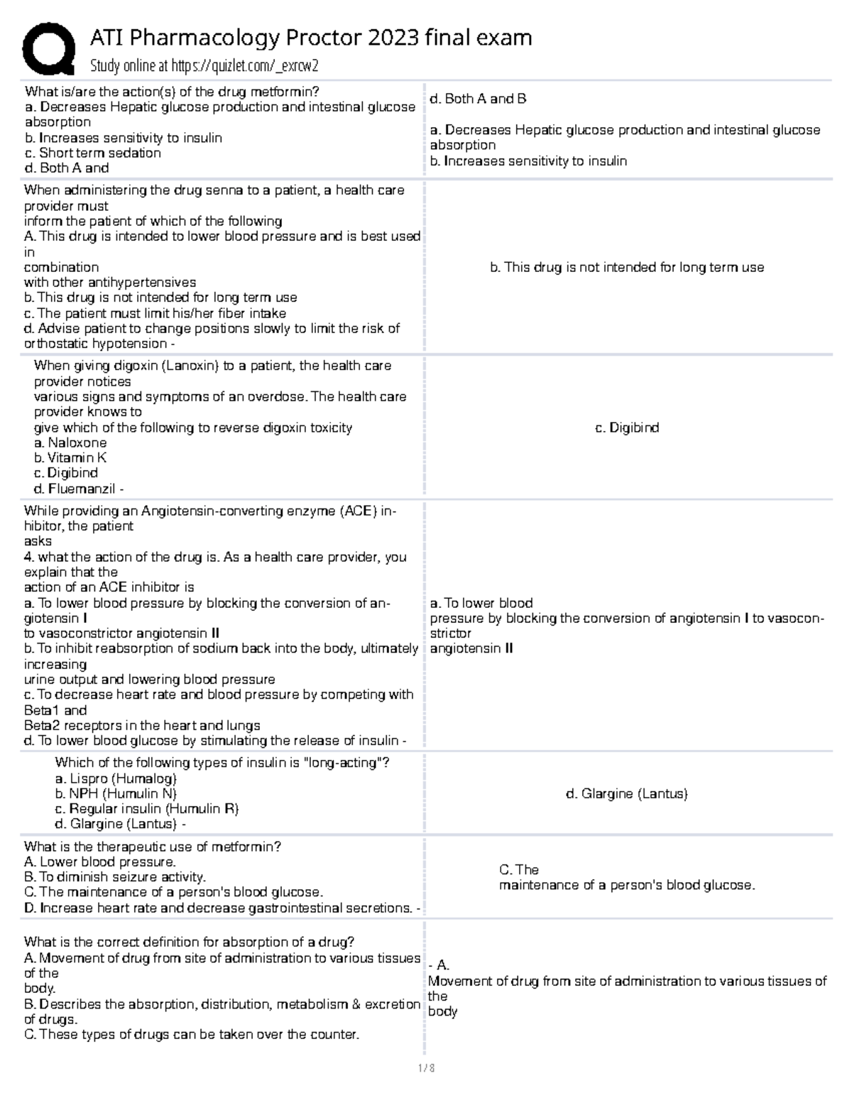 ATI Pharmacology Proctor 2023 Final Exam Study Guide - Studocu