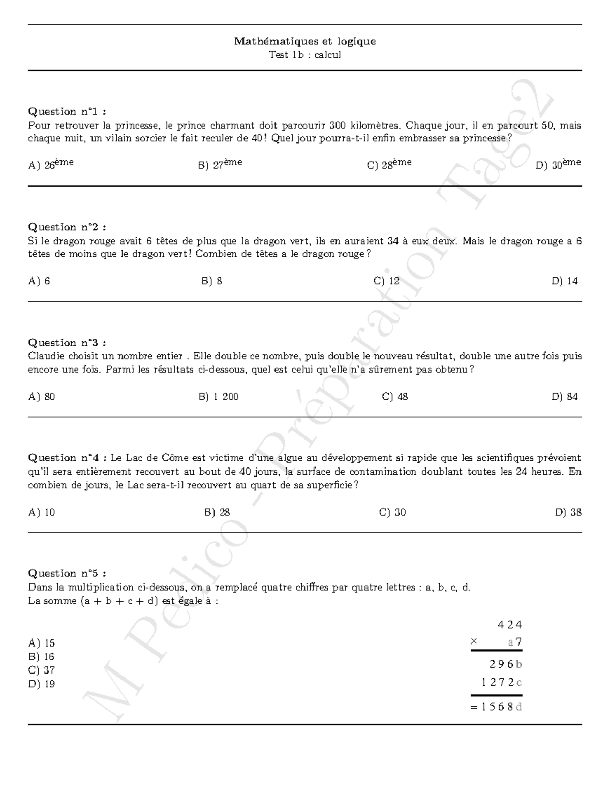 Calcul 1b Tage 2 - exos tage logique - M Pedico - Pr ́ eparation Tage ...