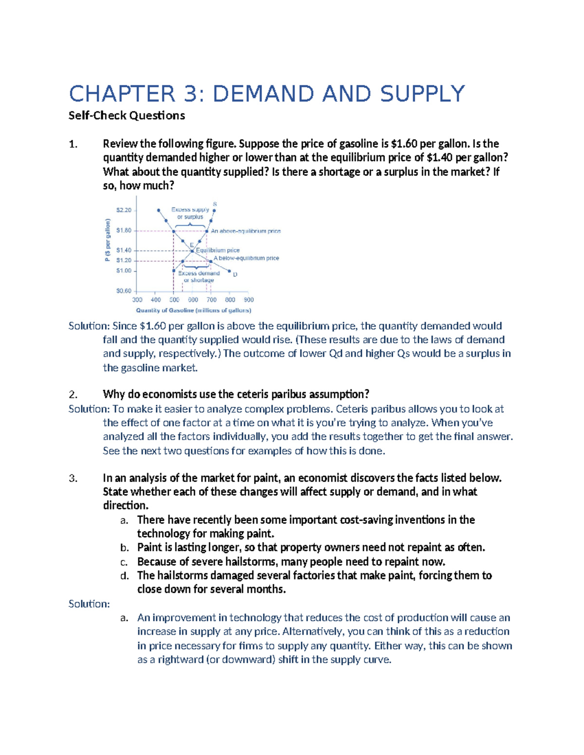 CHAPTER 3: DEMAND AND SUPPLY Analysis of Equilibrium Price & Quantity ...