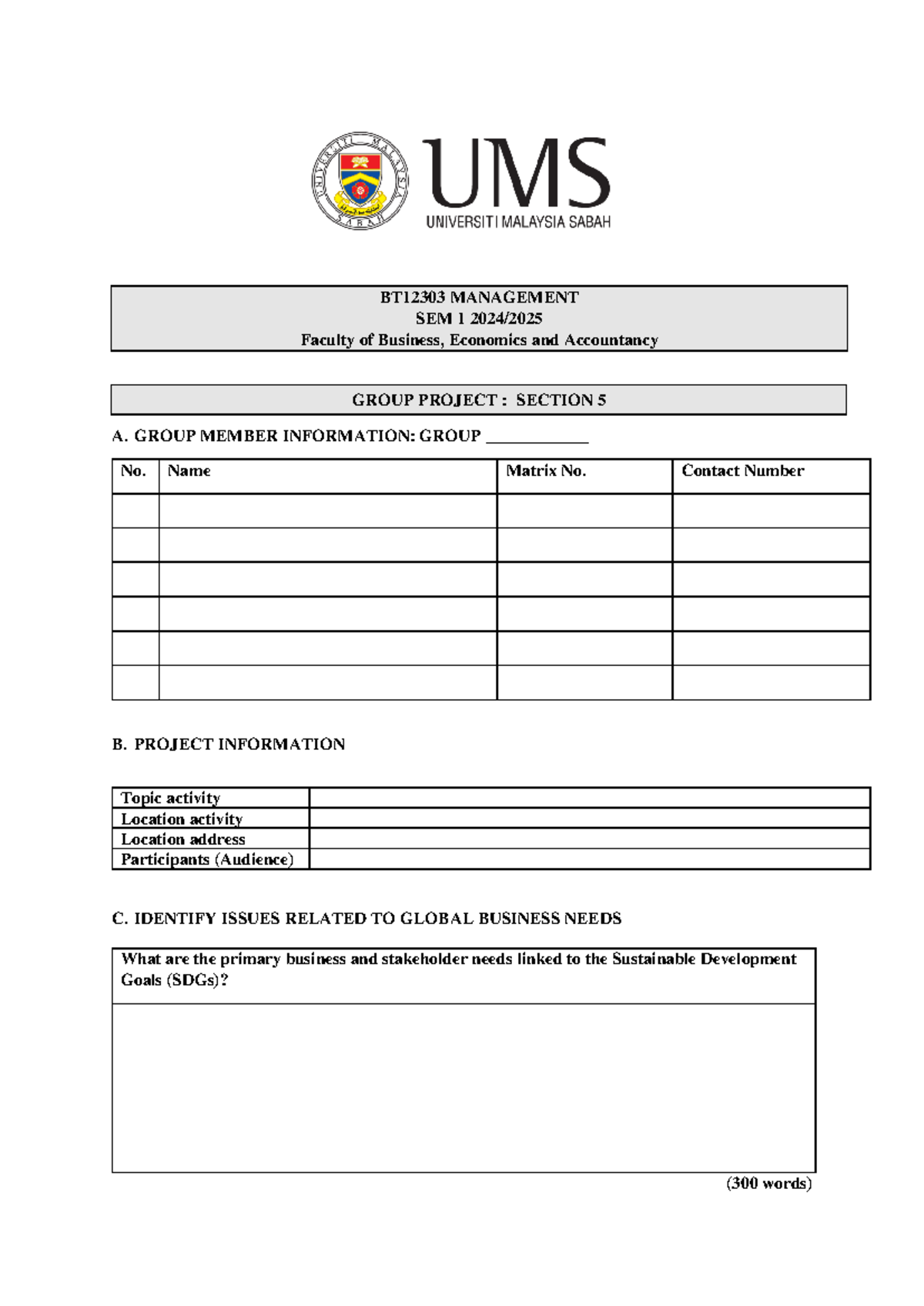 Group Project Report Management (Guidelines) - BT12303 MANAGEMENT SEM 1 ...