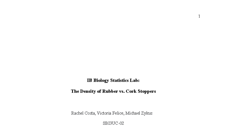 1 IB Biology Lab Report: Density Comparison of Rubber & Cork Stoppers ...