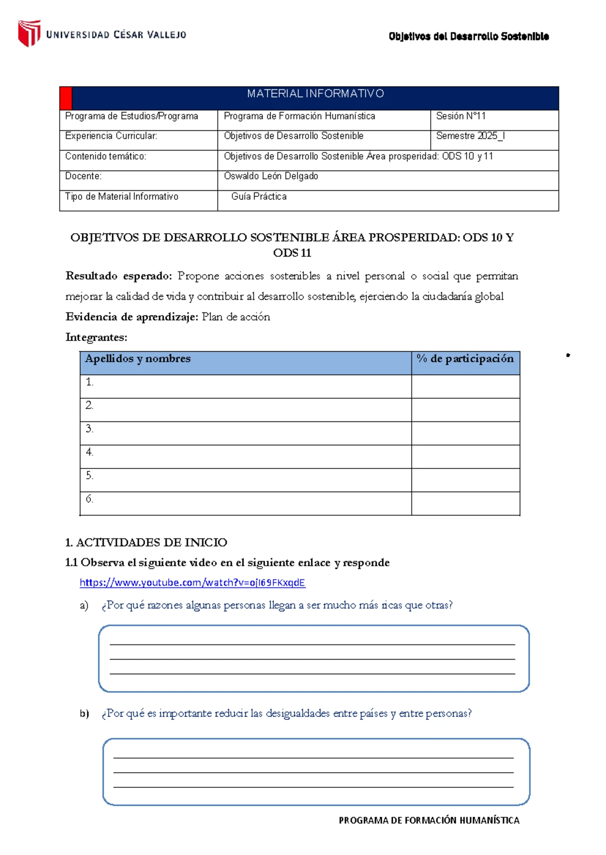 Guía Práctica N° 11: ODS 10 y 11 - Acciones Sostenibles para el 2025 ...