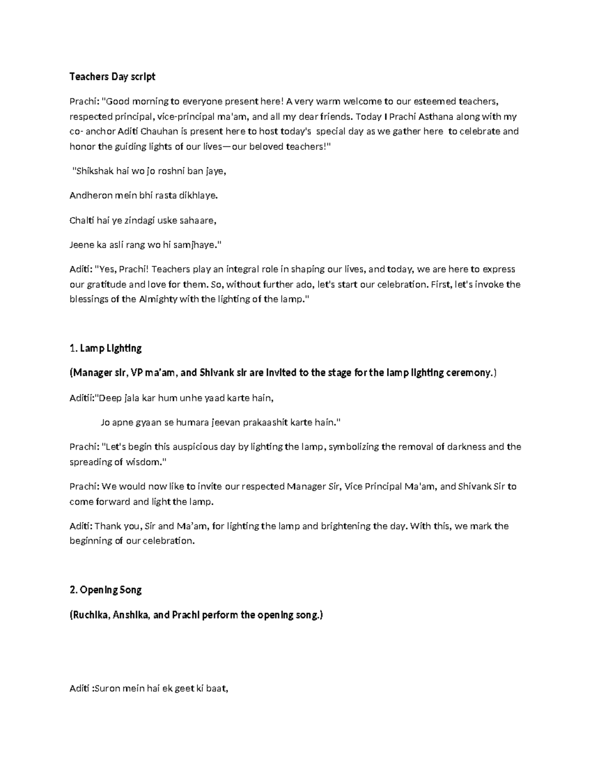 Teachers Day script WPS Office - Teachers Day script Prachi: 