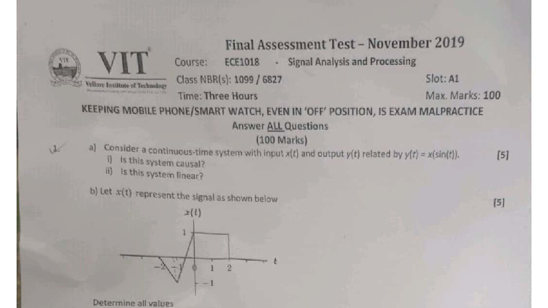 ECE1018 Final Assessment Test Nov 2019 - Signal Analysis & Processing ...