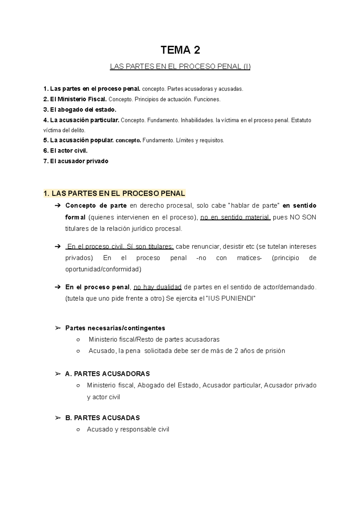 TEMA 2: Partes en el Proceso Penal (Dº Procesal Penal) - Studocu