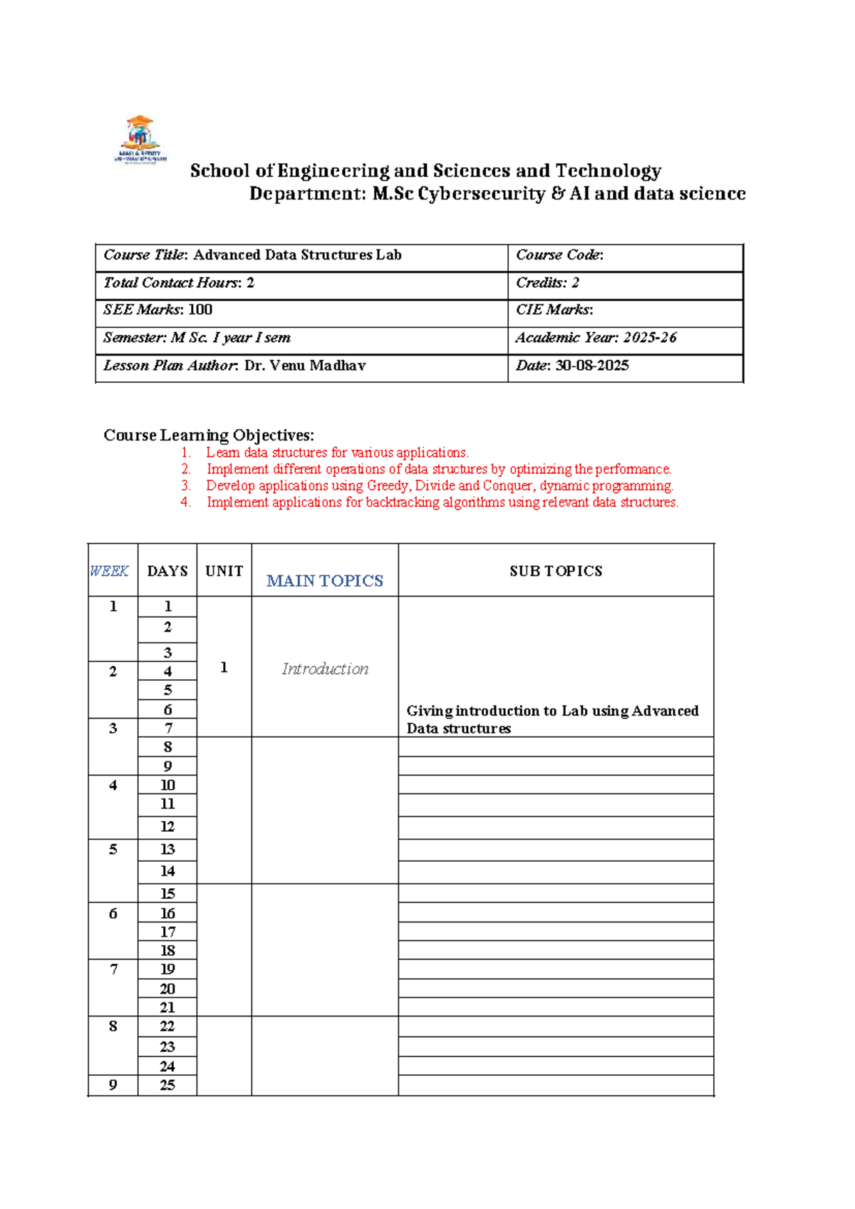 Advanced Data Structures Lab - M.Sc Cybersecurity (AI & Data Science ...