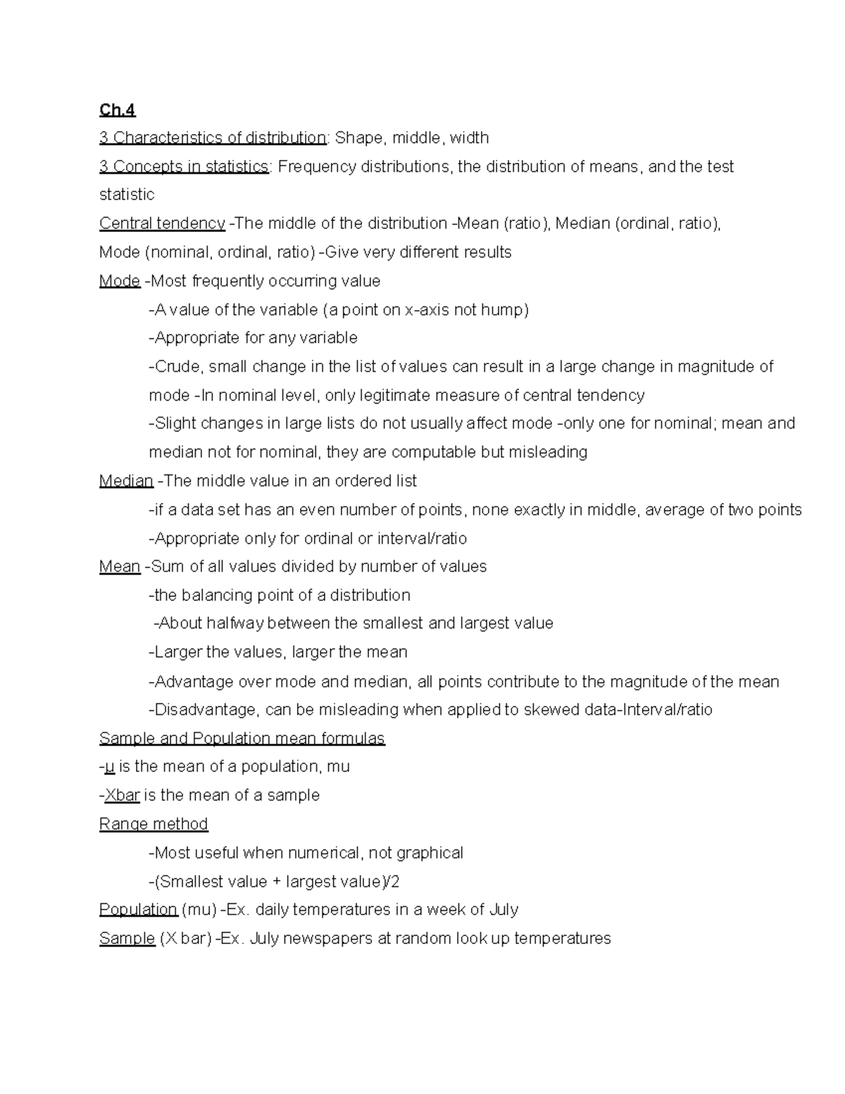PSY210 Statistics Ch. 4 Central Tendency Overview & Key Points - Studocu