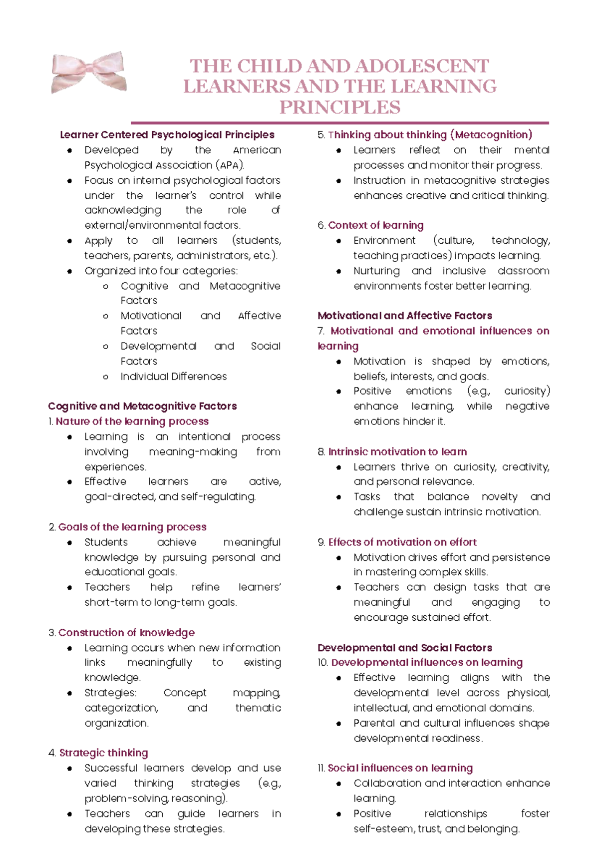 Child Adolescent - Notes for LET - THE CHILD AND ADOLESCENT LEARNERS ...