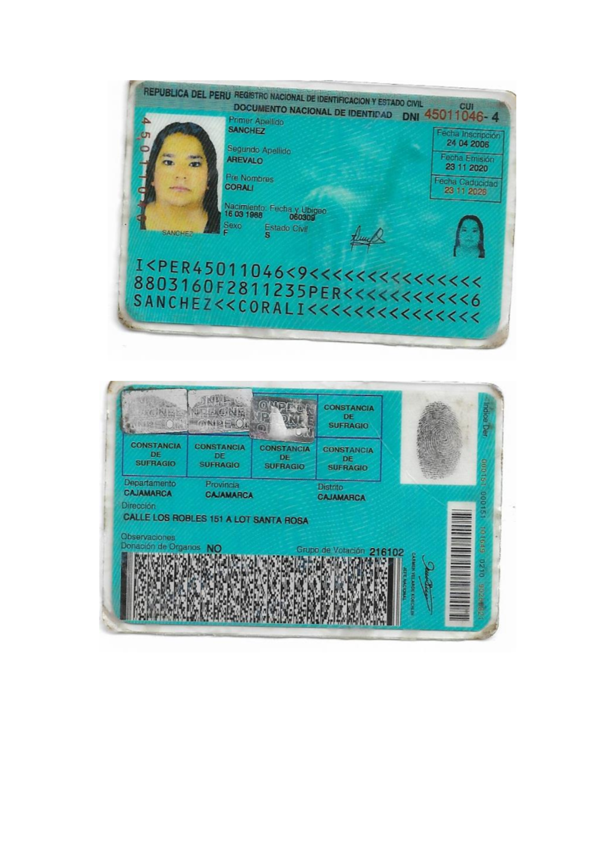 DNI - Documento Nacional de Identidad del Registro Civil del Perú - Document Preview