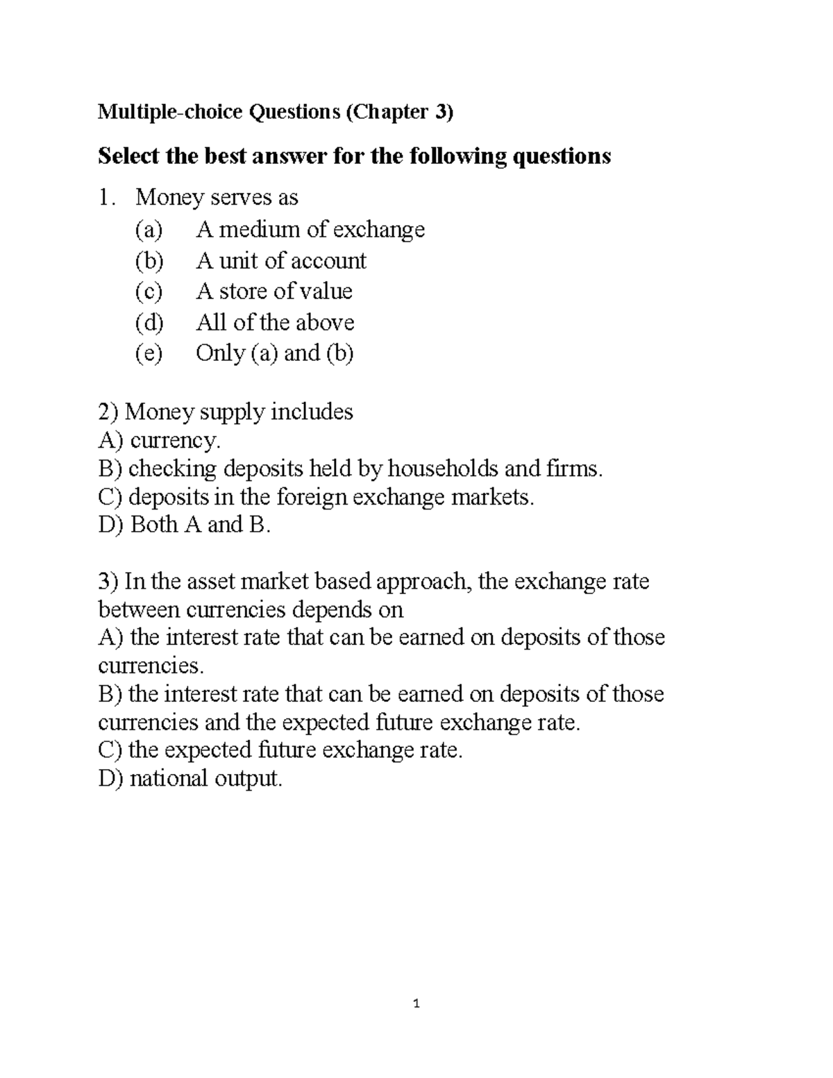 Chapter 3 MCQ - bài tập - Multiple-choice Questions (Chapter 3) Select ...