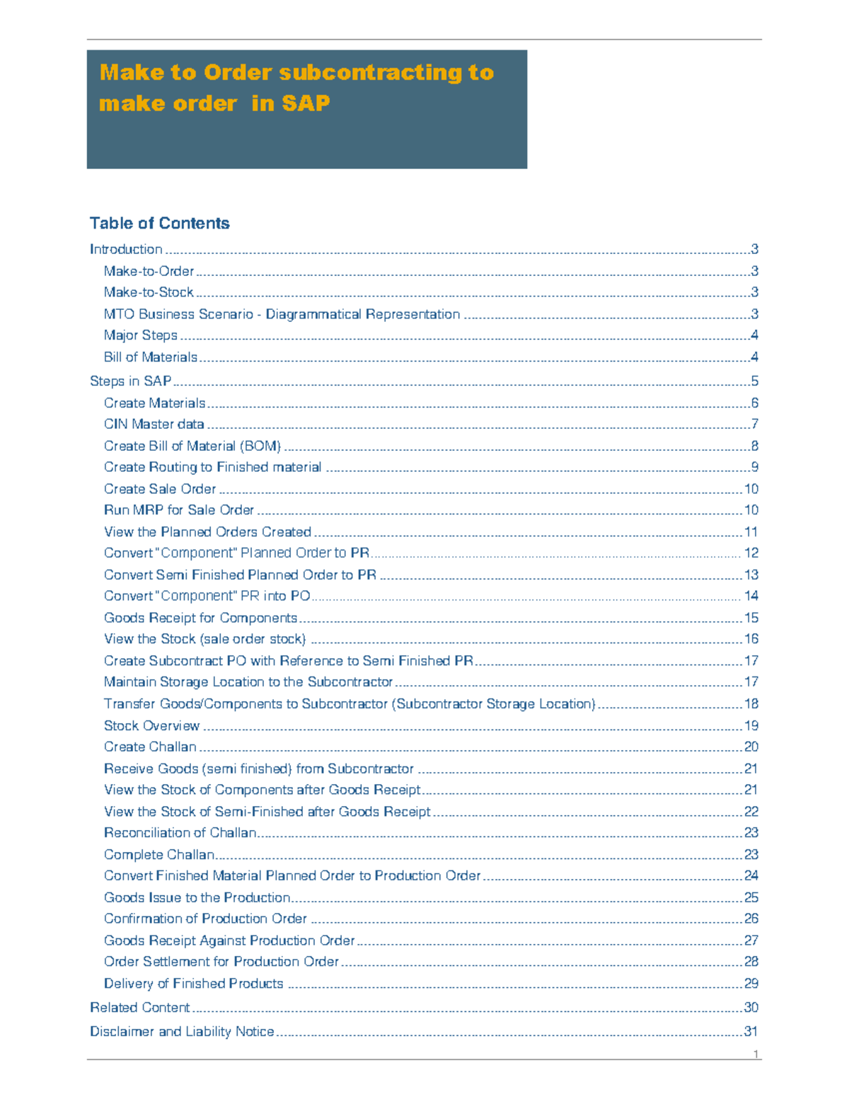 SAP MTO Subcontracting Process: Step-by-Step Guide and Key Points - Studocu