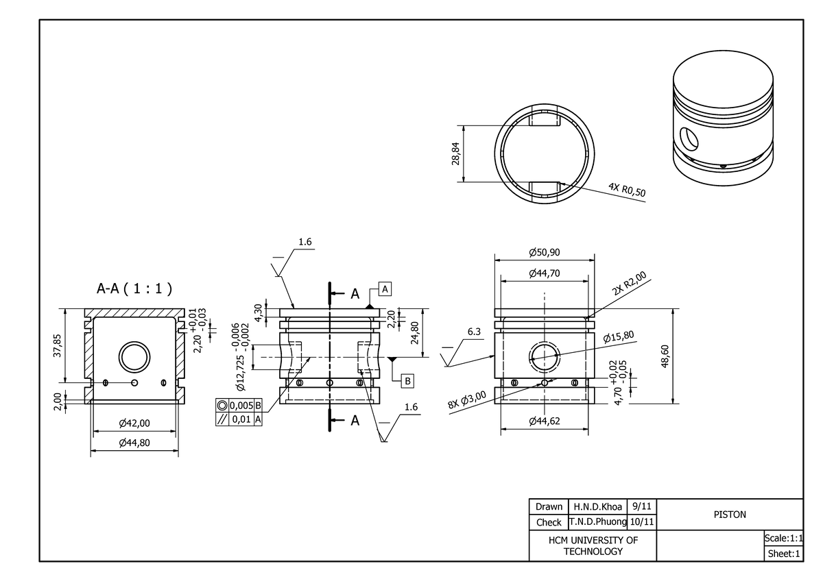 Ban ve piston - werew - 44, n 2, A A A-A ( 1 : 1 ) 4X 0, R A 6. 1. B 24 ...