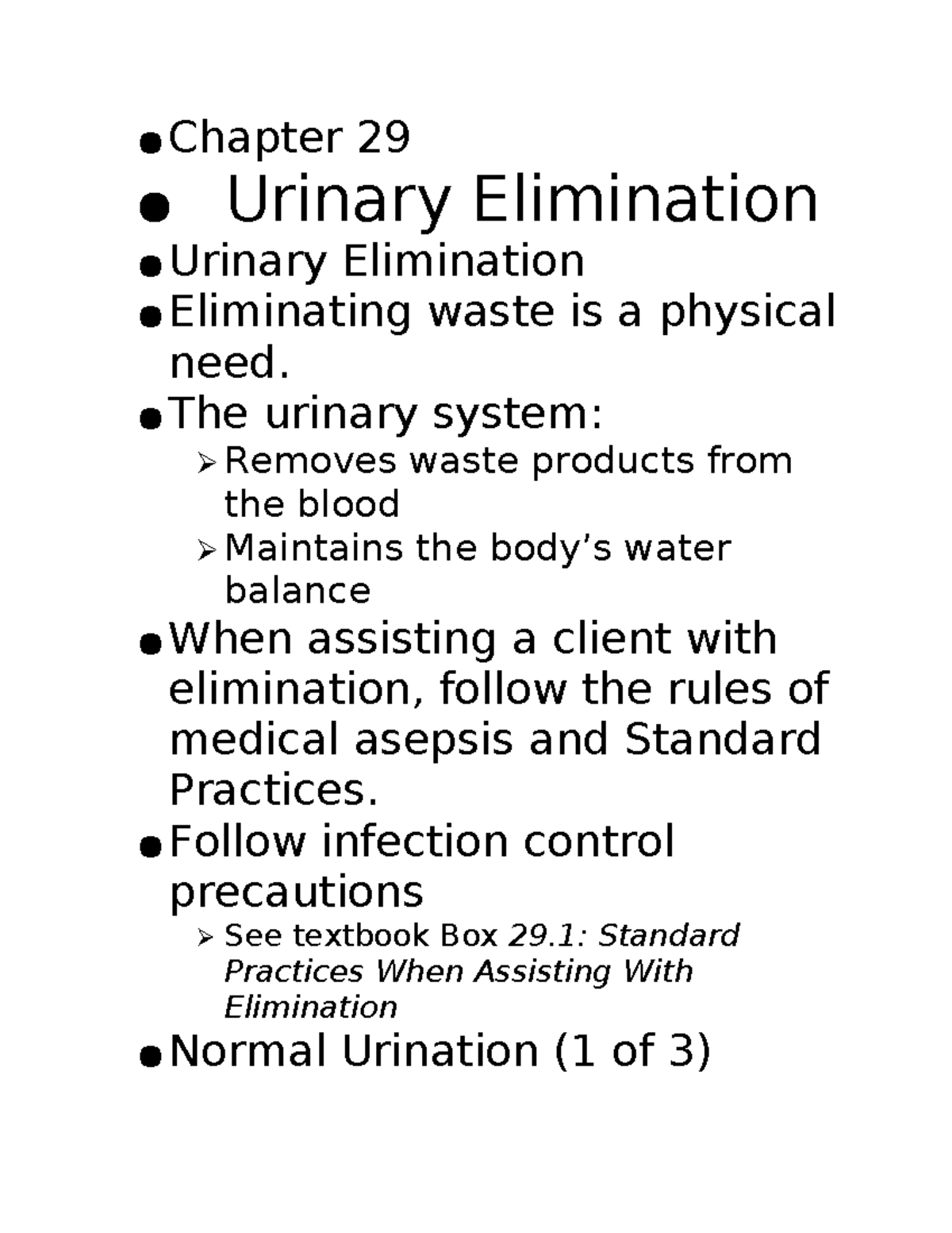 Chapter 29: Urinary Elimination and Care Practices - Studocu
